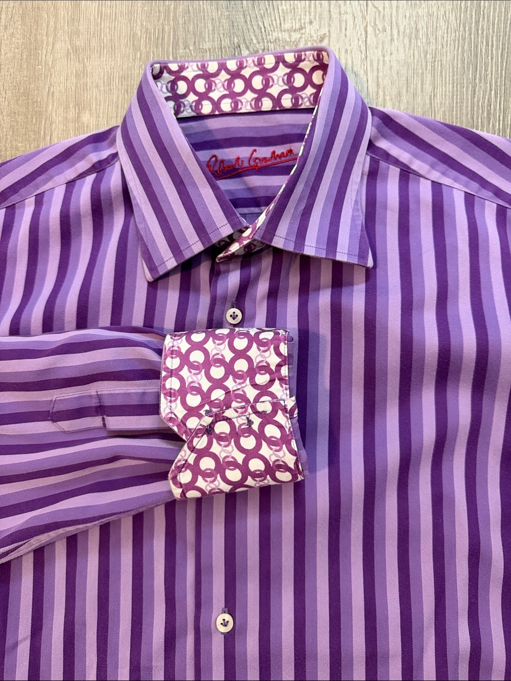 Robert Graham M/L 41 Purple Striped Casual Dress Long Sleeve Cotton Shirt